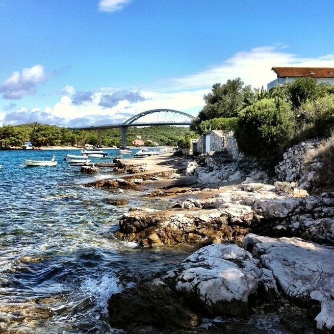 New small bridge in Mali Zdrelac. Bridge connect islands ofUgljan and Pasman