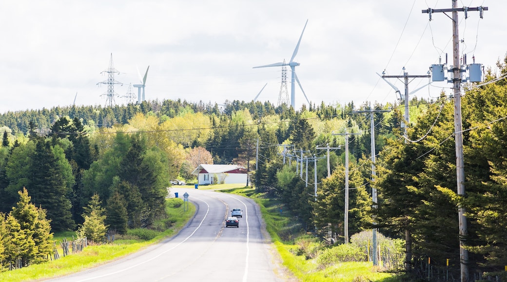 Gaspesie coast road trip in Quebec, Canada with wind turbines in Capucins
