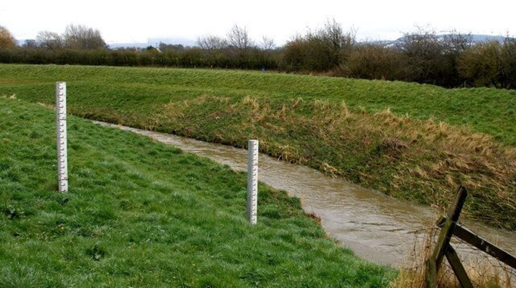 Flood height markers on the bank of the Leven
