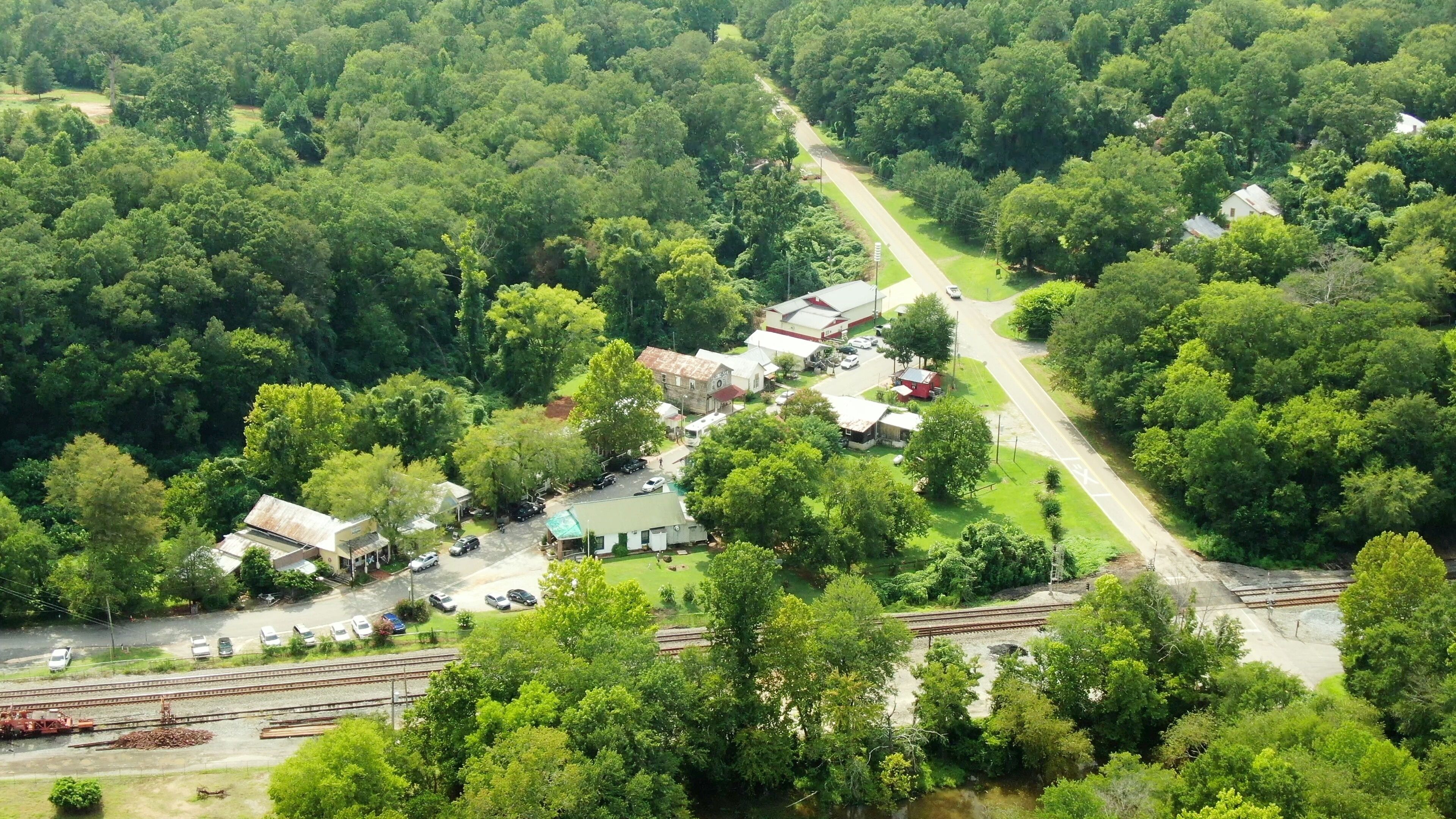 Small whistle stop town Juliette Georgia main street business and train depot