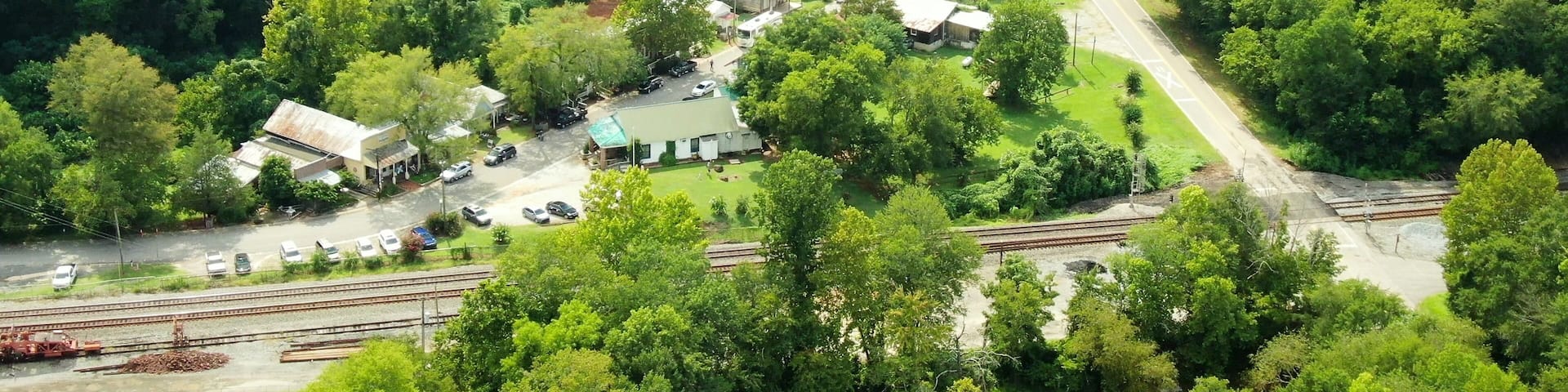 Small whistle stop town Juliette Georgia main street business and train depot