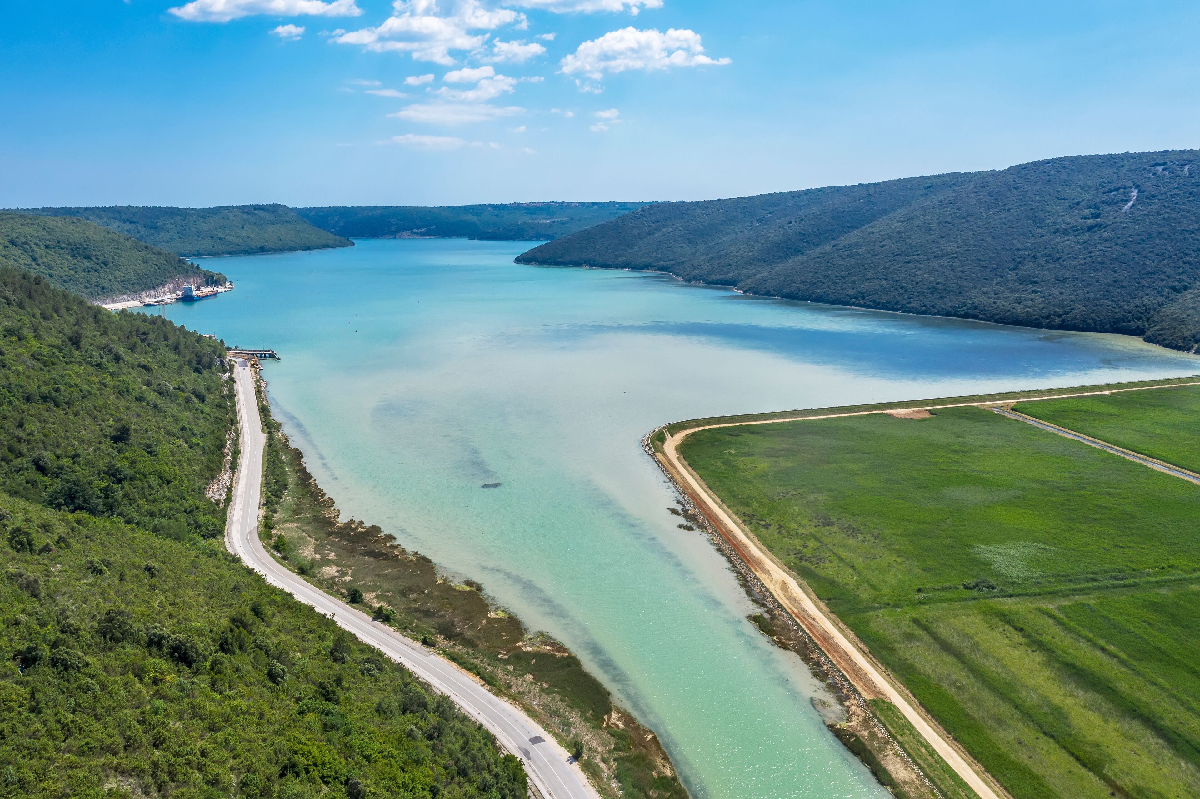 an aerial view of Rasa bay, Istria, Croatia