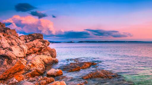 summer croatian view, scenic rocky coast, Rijeka resort, Kostrena beach, Istria, Croatia, Europe