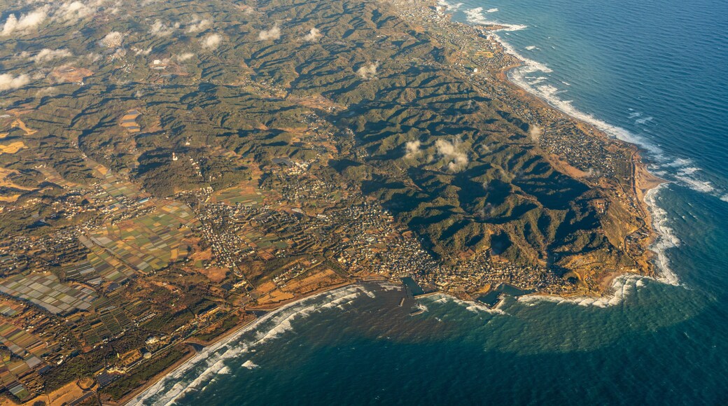 Aerial view of Tateyama city, Minamiboso city, south Boso Peninsula, Chiba Prefecture
