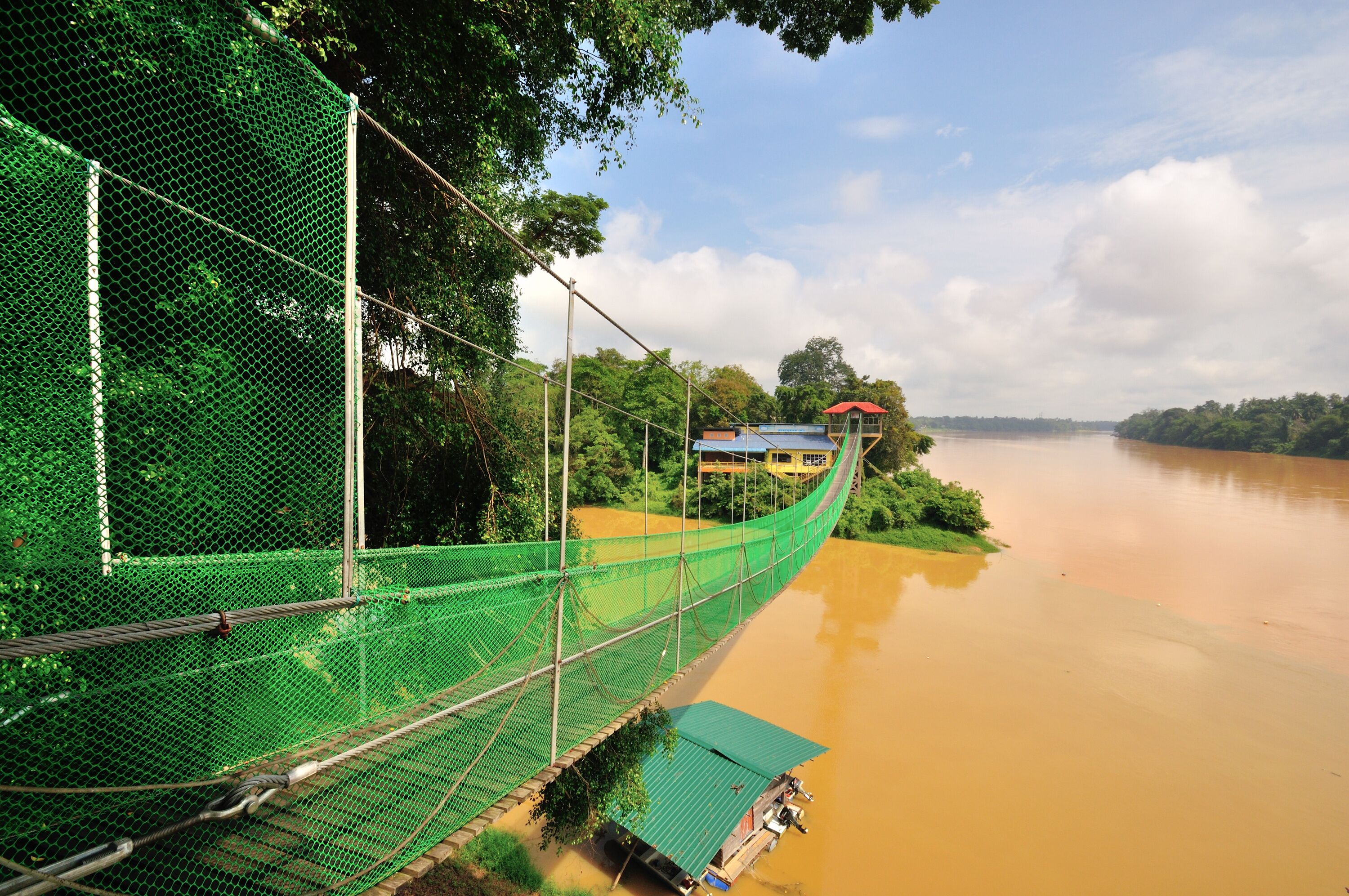 Suspension bridge over the river located at Temerloh, Pahang, Malaysia.