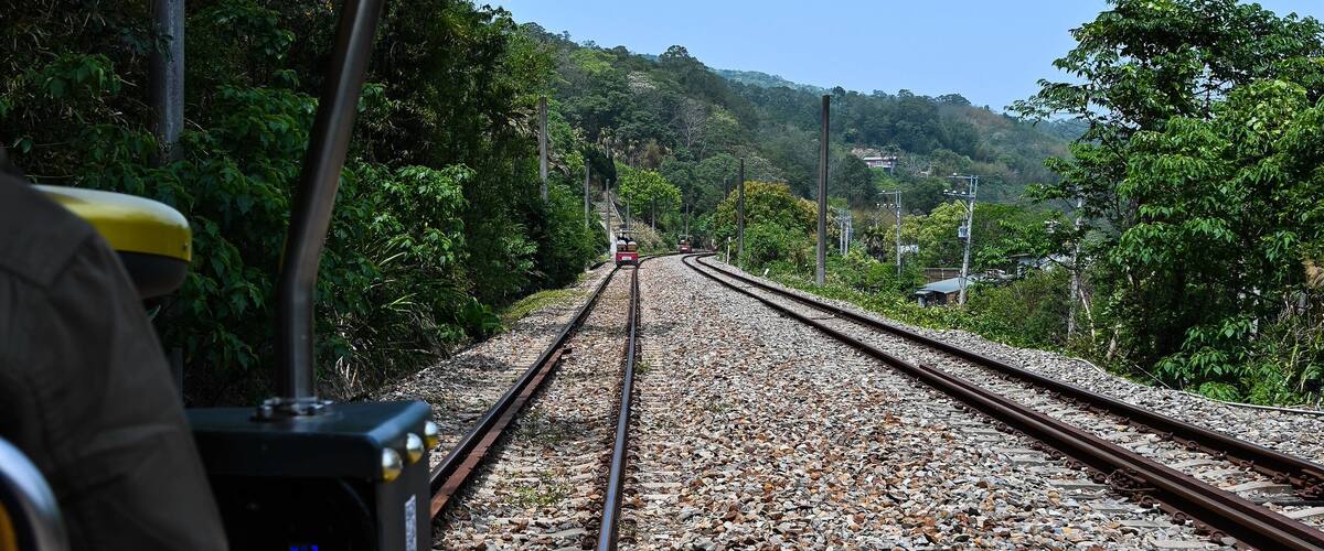 Miaoli, Taiwan - APR 12, 2021: Old Former Mountain Line Rail Bike Station in Sanyi, Miaoli, Taiwan.