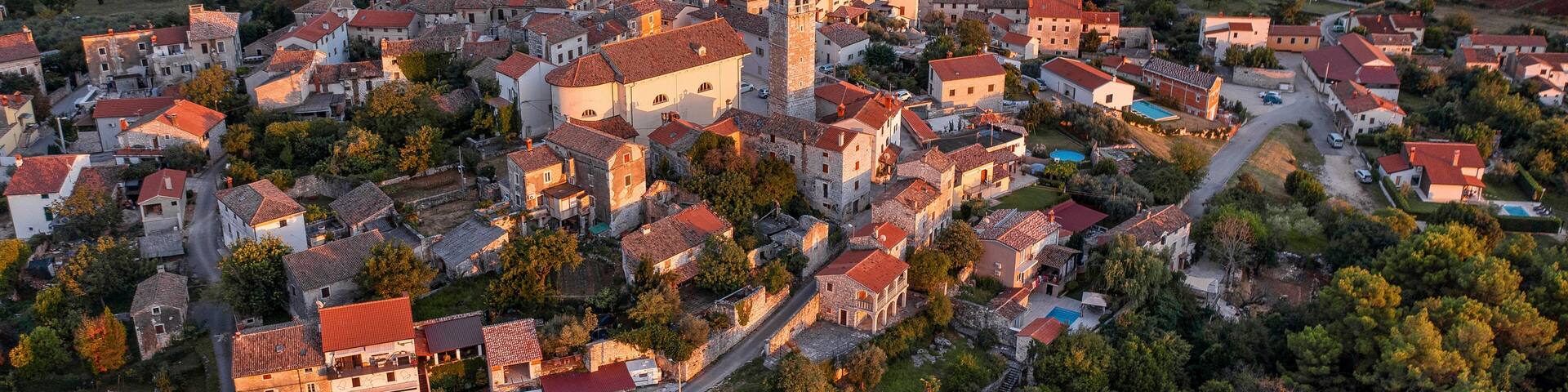 Last rays of light over the town of Visnjan, Istria, Croatia.