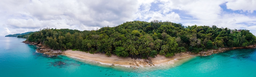 Banana Beach, Phuket, Thailand,A beautiful tropical beach with palm trees at Phuket island, Thailand, Banana Beach Located in Choeng Thale, Thalang, Phuket Province, Thailand. High quality photo