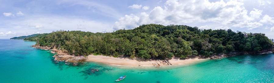 Banana Beach, Phuket, Thailand,A beautiful tropical beach with palm trees at Phuket island, Thailand, Banana Beach Located in Choeng Thale, Thalang, Phuket Province, Thailand. High quality photo