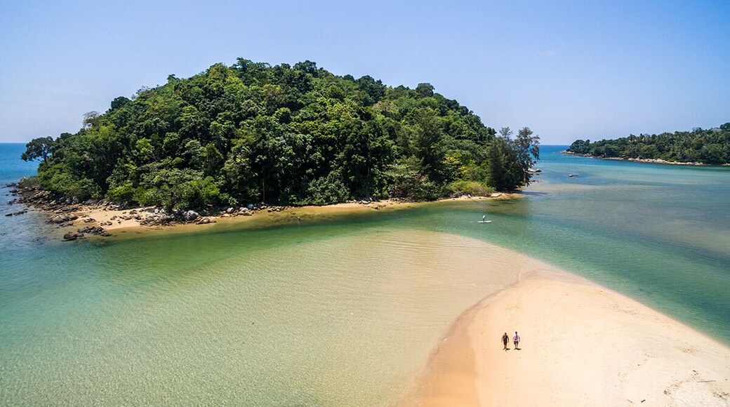 Aerial view of Kala Island at the northern tip of Layan Beach in Phuket. This beach is a great spot to get away from the crowds and is part of Bangtao Bay, one of the favourite spots to stay in Phuket. Hotels, restaurants, boutiques and cool bars are at hand in this area. #LifeAtExpedia