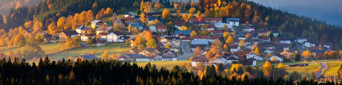 Finsterau near Mauth, view from the Siebensteinkopf, Bavarian Forest, Lower Bavaria, Bavaria, Germany, Europe