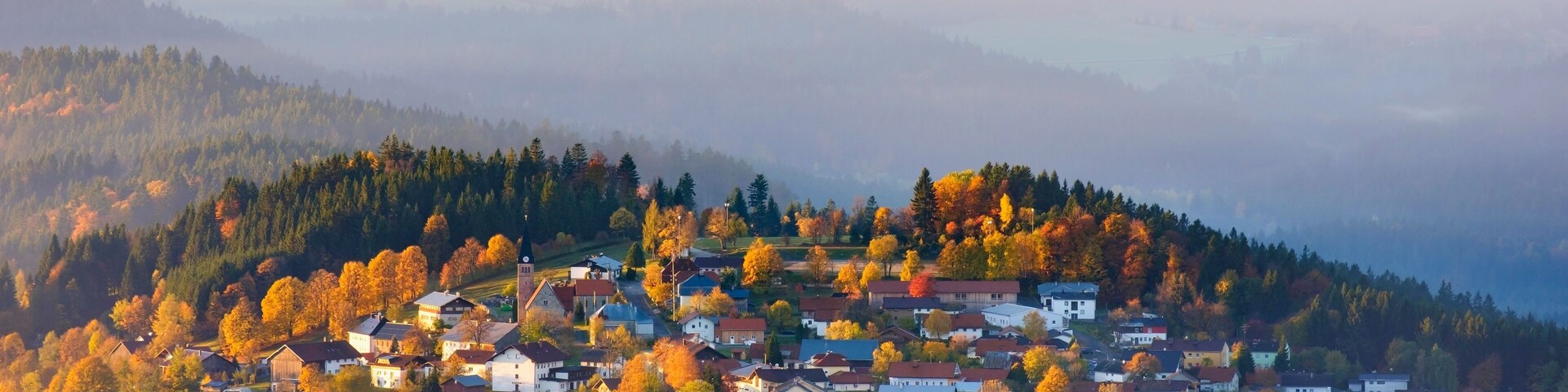 Finsterau near Mauth, view from the Siebensteinkopf, Bavarian Forest, Lower Bavaria, Bavaria, Germany, Europe