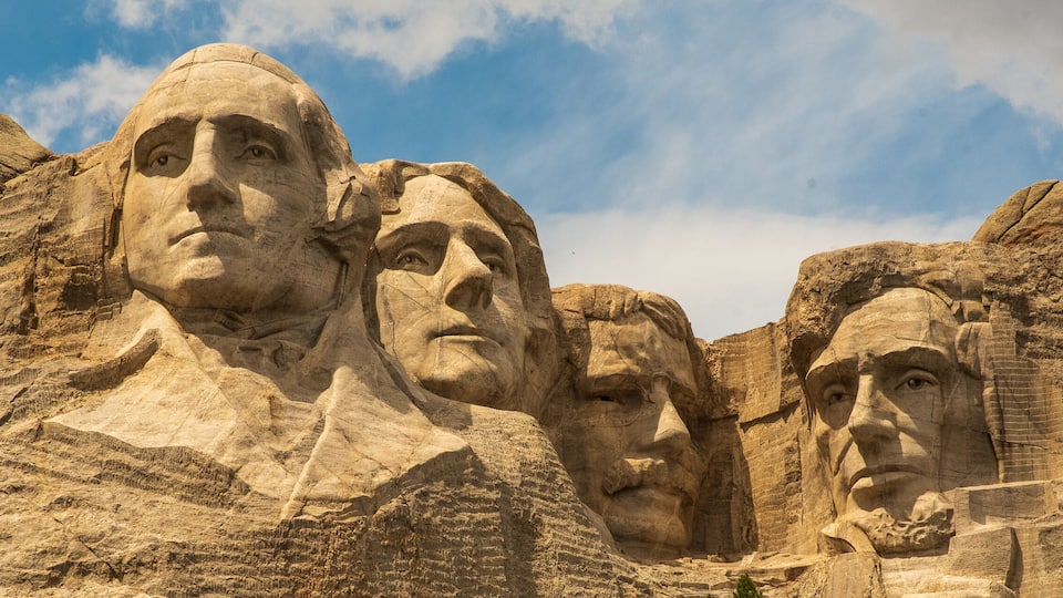 Mount Rushmore National Memorial with four presidential faces carved into the granite.