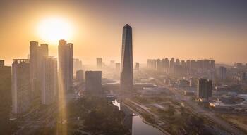 Aerial view of Incheon,Central Park is a modern city there are many condos and offices. in Songdo International Business District It's life for modern city people of South Korea