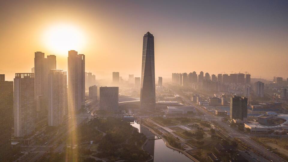 Aerial view of Incheon,Central Park is a modern city there are many condos and offices. in Songdo International Business District It's life for modern city people of South Korea