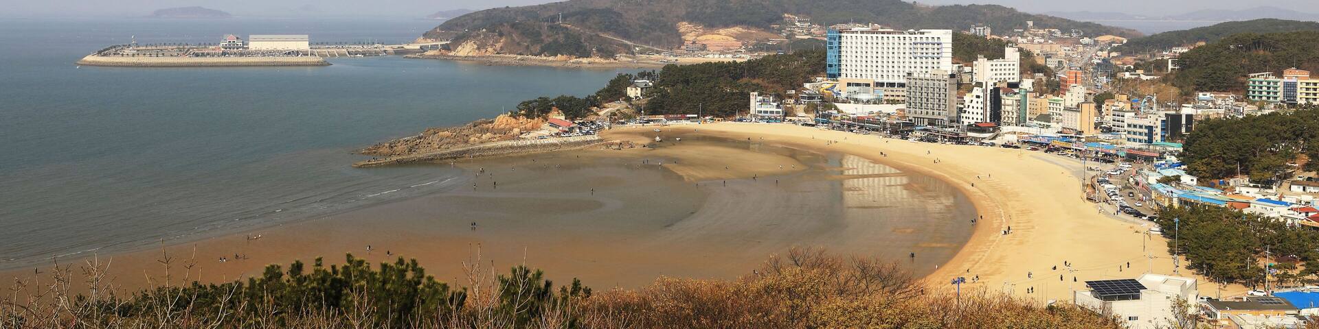 Jung-gu, Incheon, South Korea - December 6, 2020: Aerial view of Eulwangri Beach