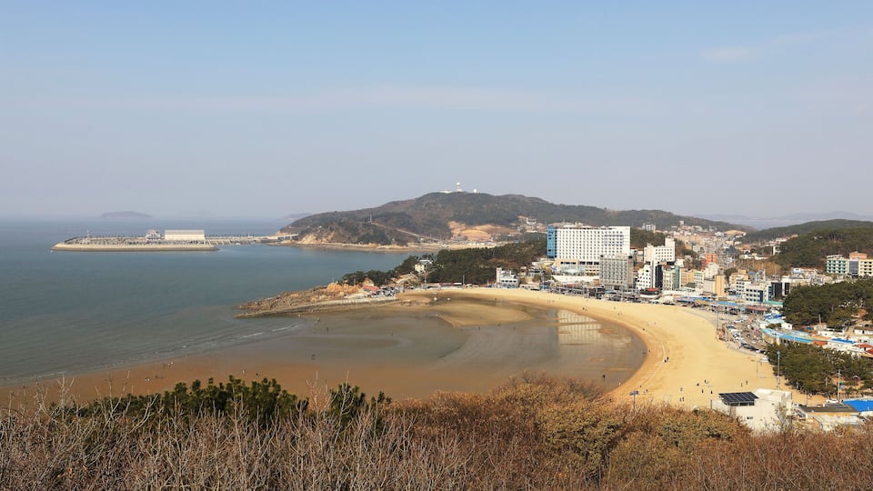 Jung-gu, Incheon, South Korea - December 6, 2020: Aerial view of Eulwangri Beach