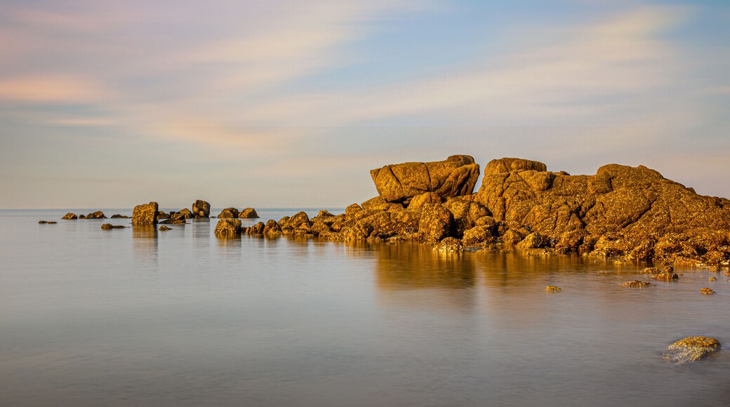 Winter and morning view of rocks on the sea at Seonnyeobawi Beach of Eulwang-ri near Yongyudo Island, Incheon, South Korea