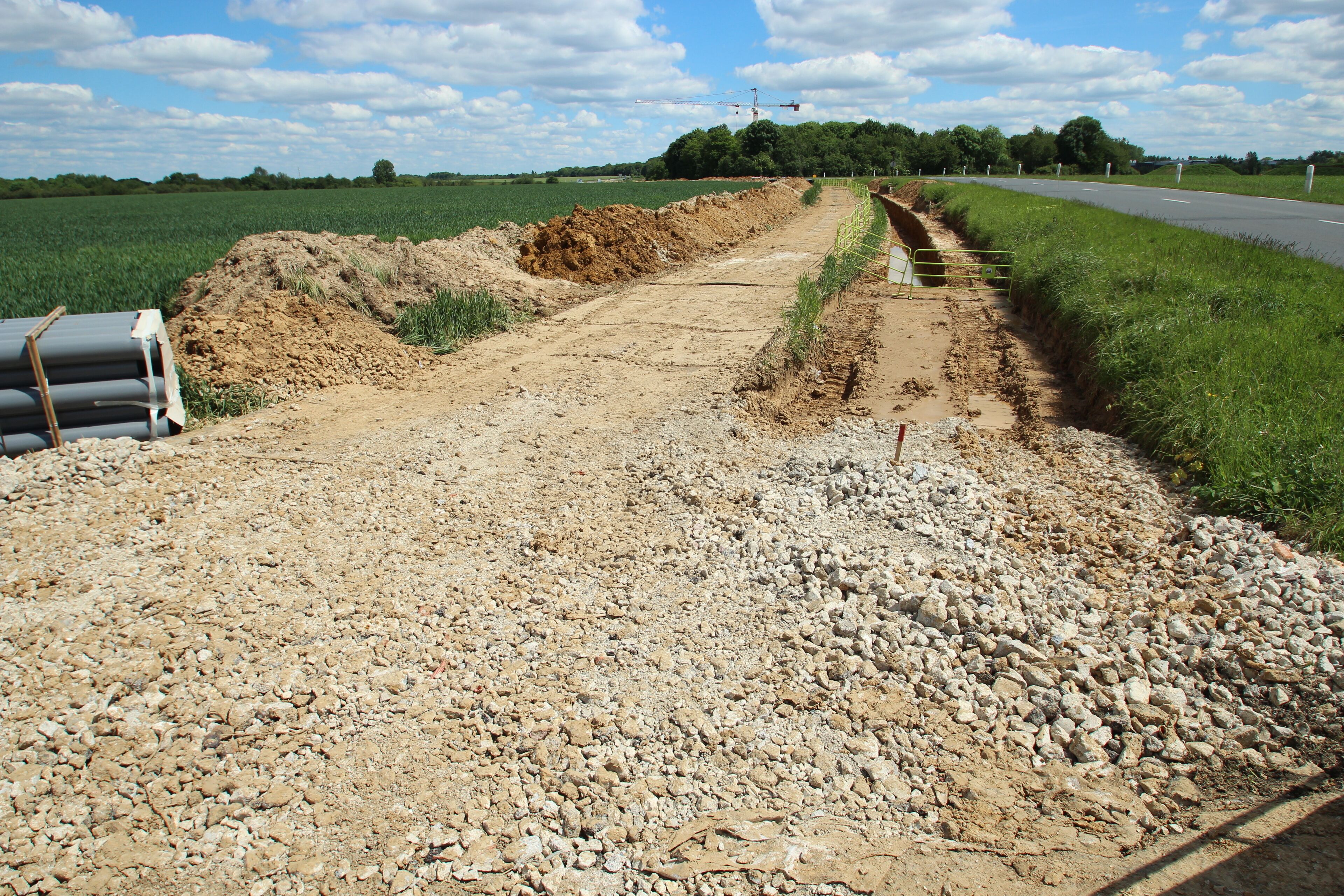 Construction works on the D36 road in Vauhallan, France.