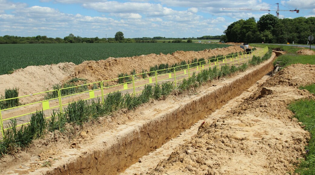 Construction works on the D36 road in Vauhallan, France.