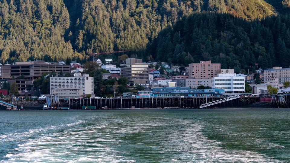 September 10 2018 Juneau Alaska. Wake of boat living Juneau harbor Alaska.