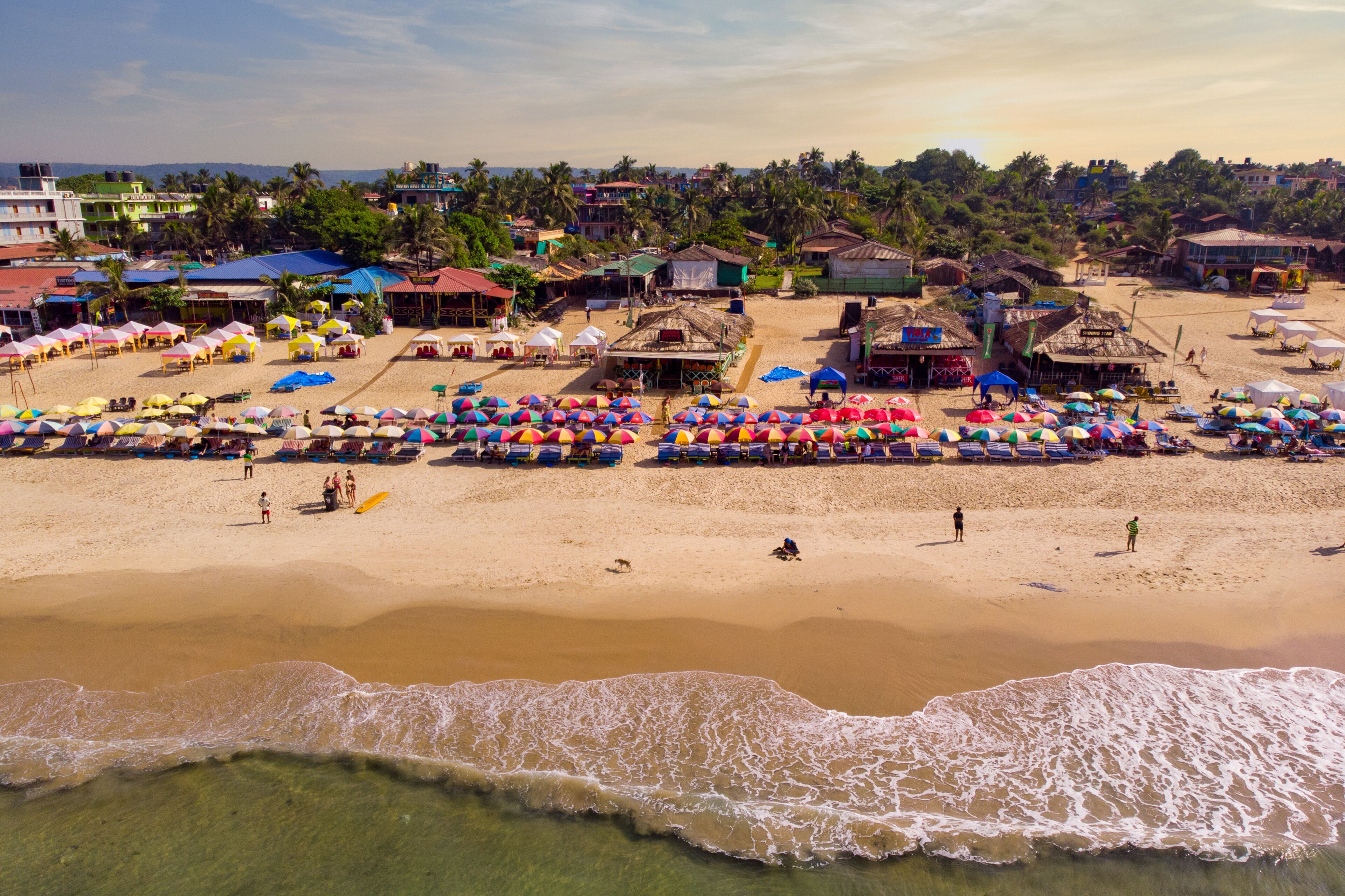 aerial view of the Baga Beach, Goa, India.