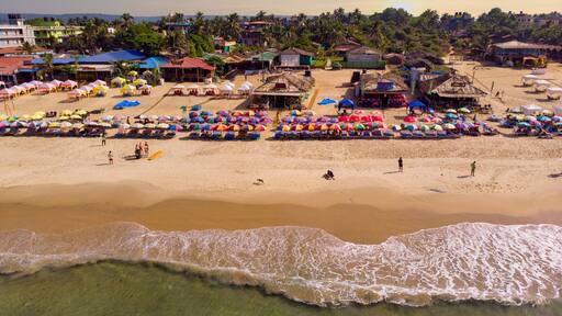 aerial view of the Baga Beach, Goa, India.