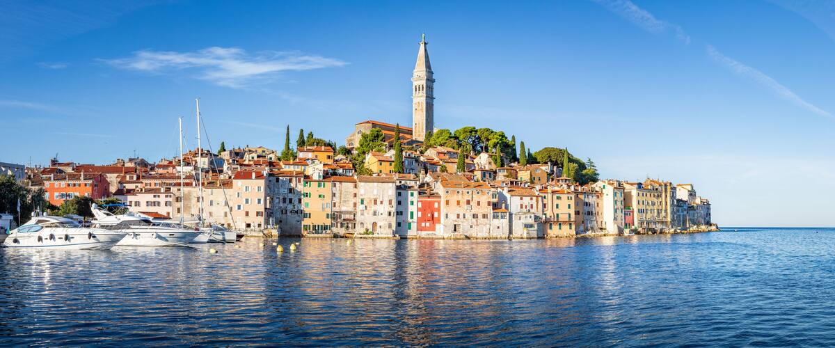 Classic panoramic view of Rovinj old town, Istria, Croatia