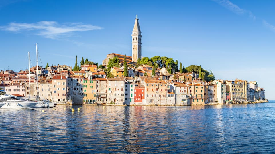 Classic panoramic view of Rovinj old town, Istria, Croatia