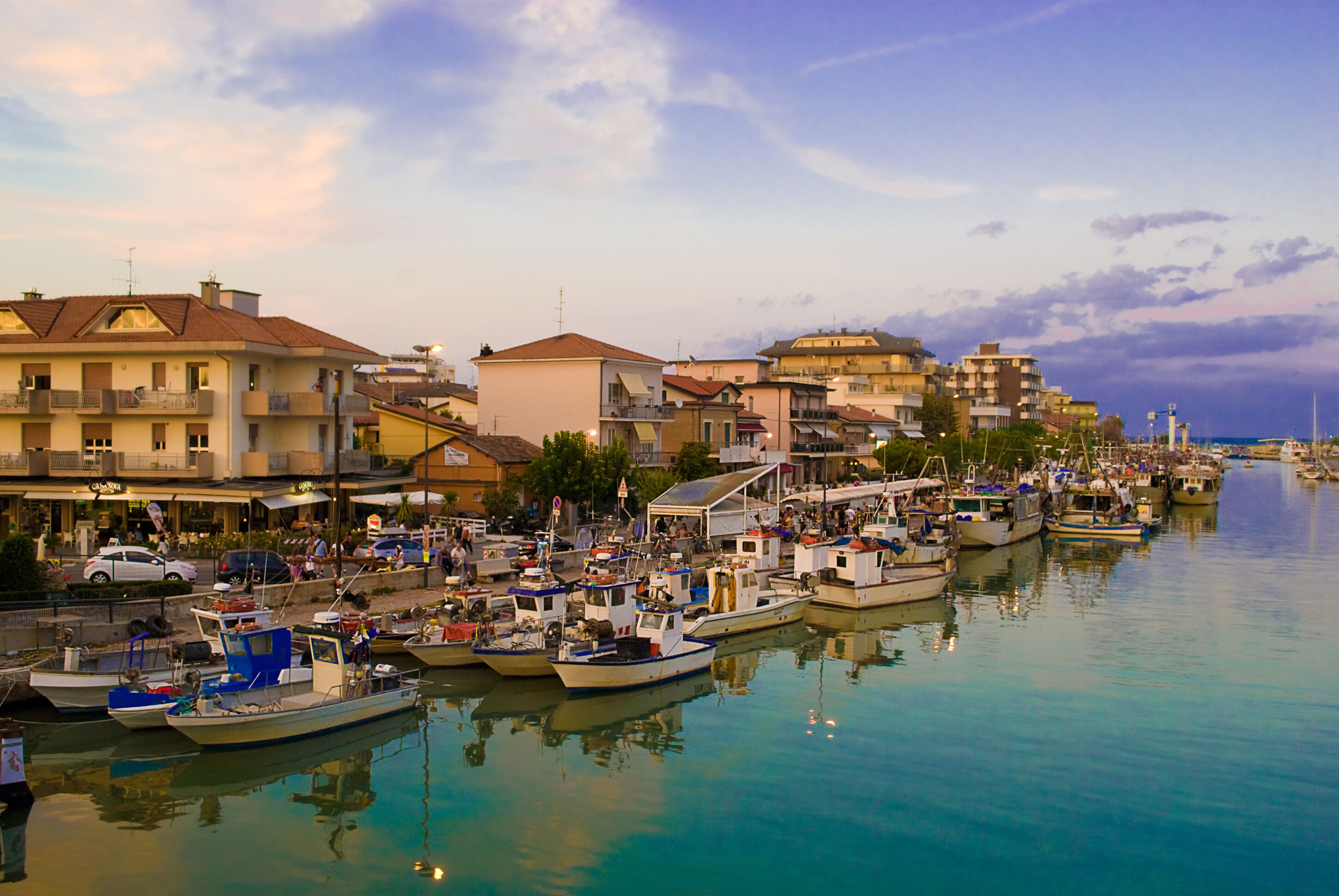 Fishing Boats docked in Igea Marina Bellaria in Rimini at sunset