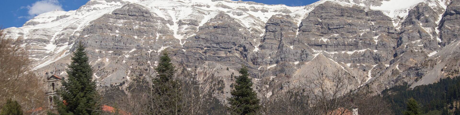 kipseli village in Arta perfecture view from central square to the mountain