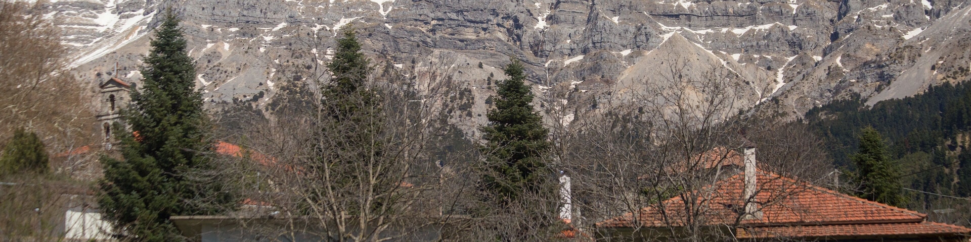 kipseli village in Arta perfecture view from central square to the mountain