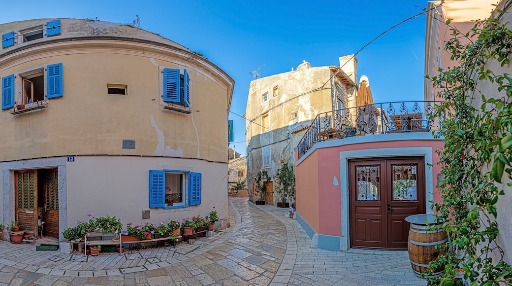Image of the historical center of the Croatian coastal town of Porec in the morning light during the sunrise