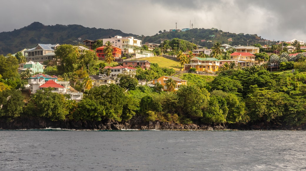 Coastline view with lots of villas on the hill, Kingstown, Saint Vincent and the Grenadines