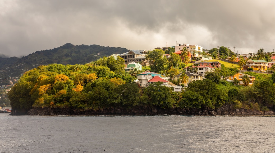 Coastline view with lots of villas on the hill, Kingstown, Saint Vincent and the Grenadines