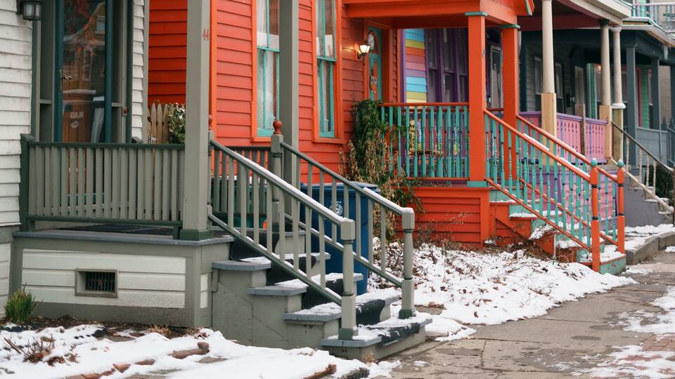 Snowy scene with houses in Allentown, Buffalo, New York