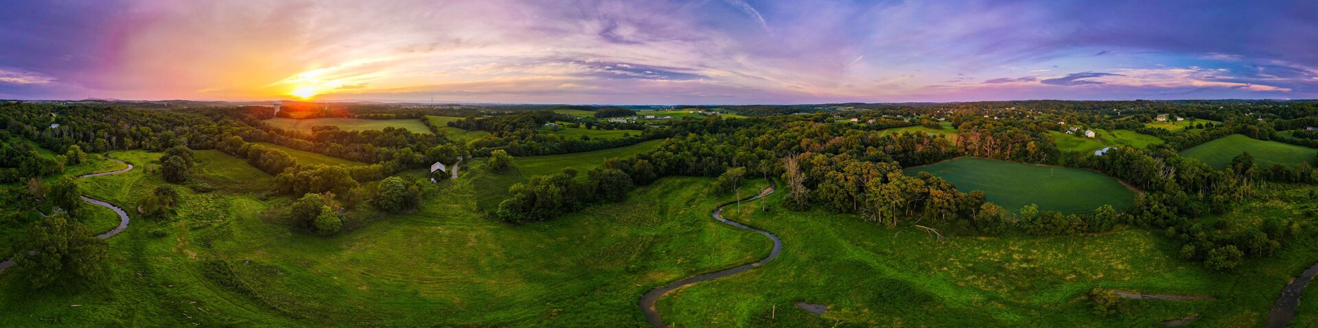 Aerial Panorama of a Stunning Sunset in Frederick, Maryland