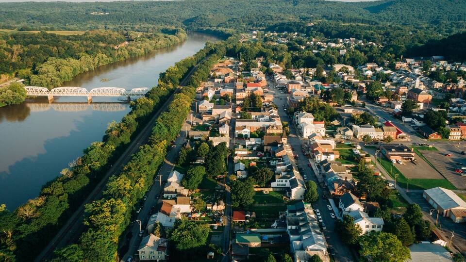 View of the Juniata River and town of Newport, Pennsylvania
