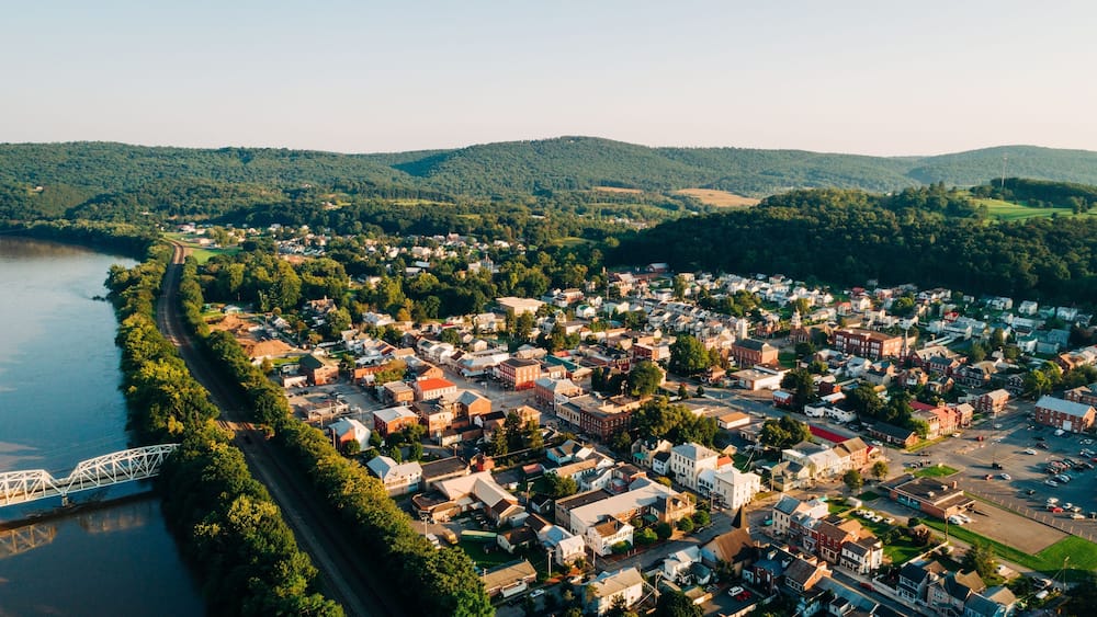 View of the Juniata River and town of Newport, Pennsylvania