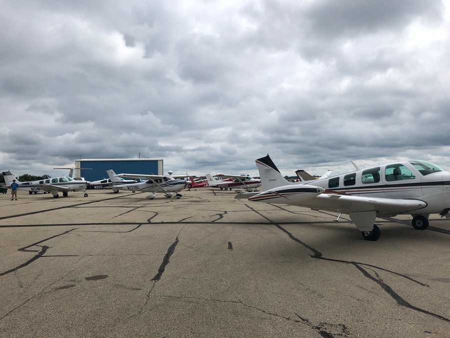 So many people diverted to the lovely Dodge County Airport while the weather at KOSH improves. #AirVenture2018