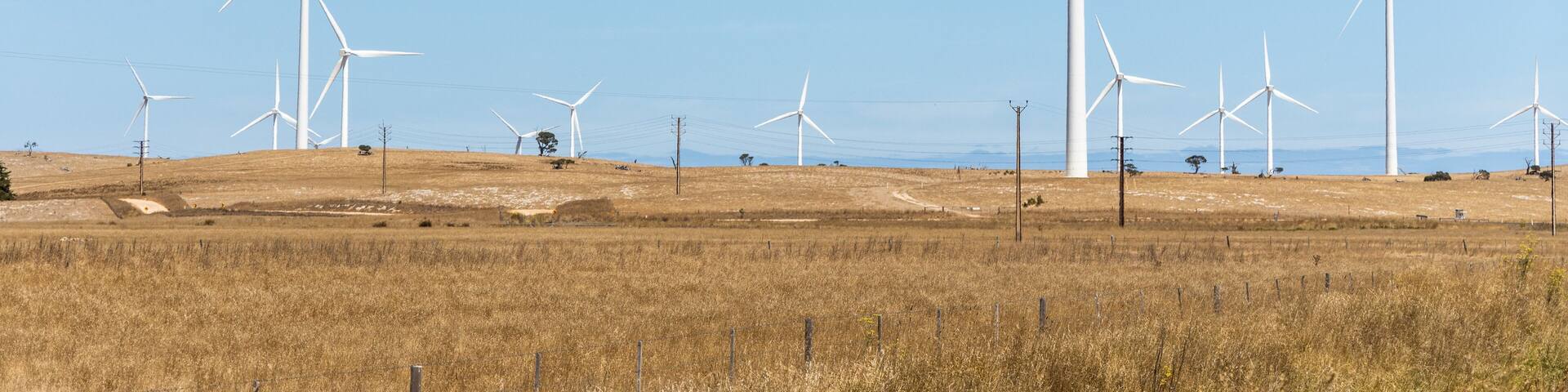 Lake Bonney wind turbine farm located in southeast South Australia taken on February 19th 2022
