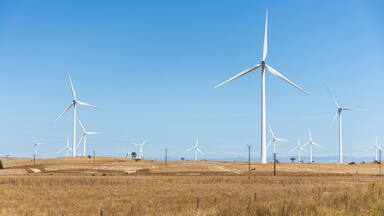 Lake Bonney wind turbine farm located in southeast South Australia taken on February 19th 2022