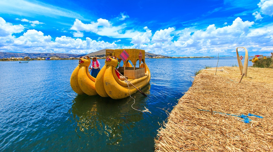 Totora boat on the Titicaca lake near Puno, Peru