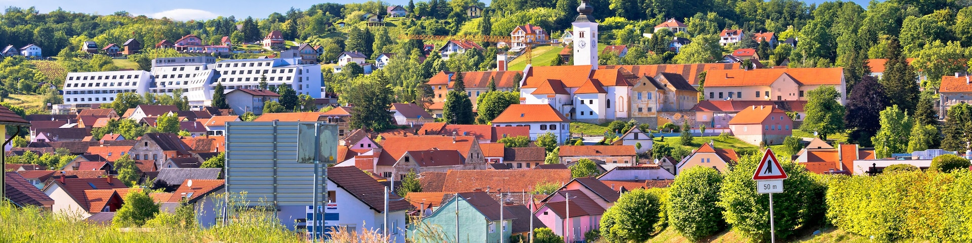 Town of Varazdinske Toplice in green hillside landscape view