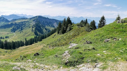 Bergpanorama mit Wanderern auf dem Weg zum Hohen Freschen in Vorarlberg