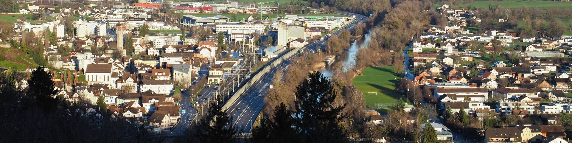 Panoramic view from the hills towards Lake Constance, Switzerland