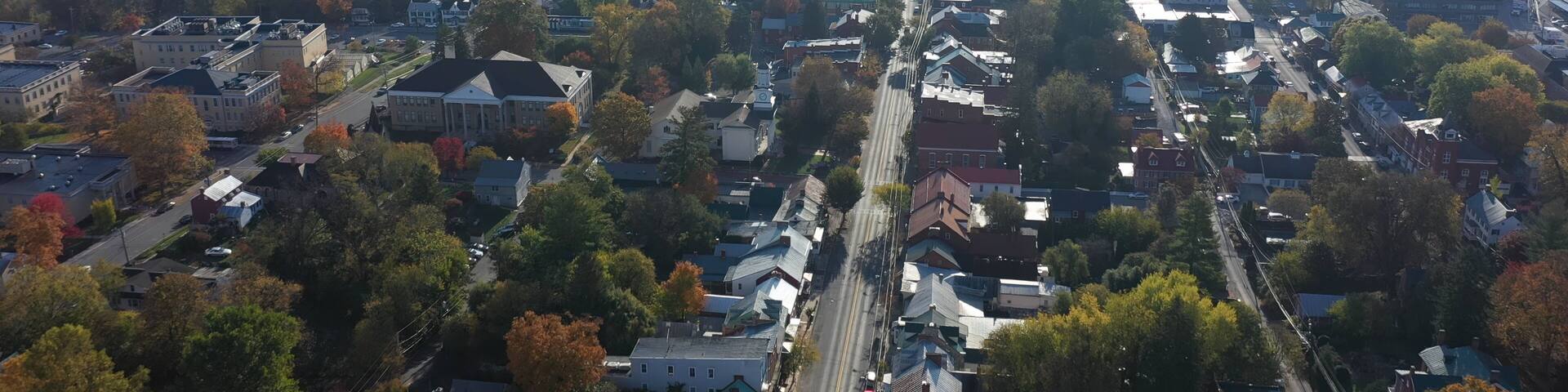Aerial views of the Potomac River, Shepherd University, and Shepherdstown, WV.
