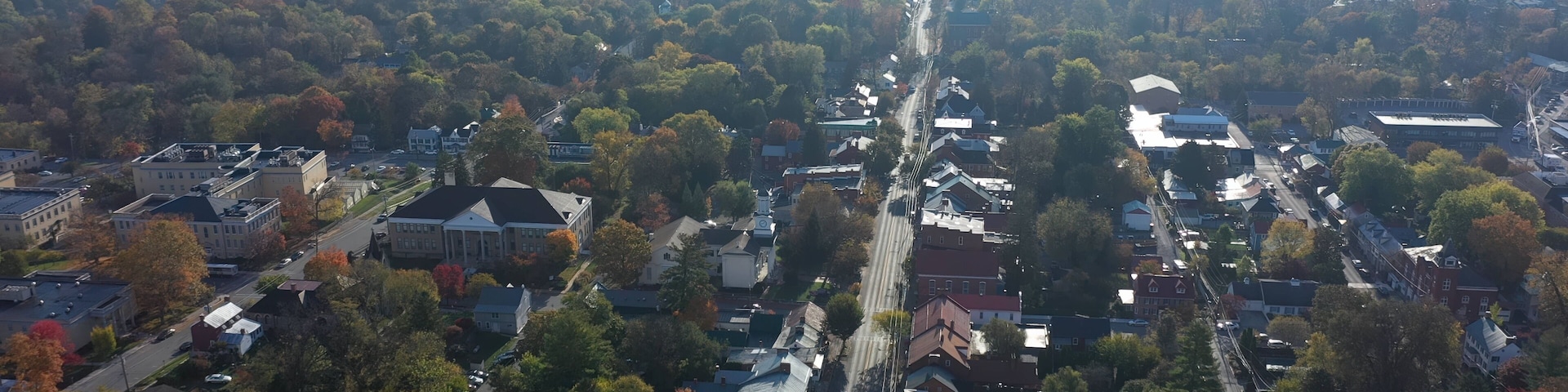 Aerial views of the Potomac River, Shepherd University, and Shepherdstown, WV.