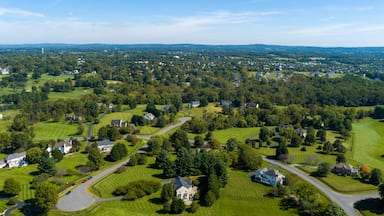 Aerial view of the Farmington on the Green subdivision in Purcellville, Loudoun County, Virginia.