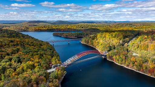 Late afternoon aerial autumn image of the area surrounding the Yorktown Heights, NY, USA 10-16-2024